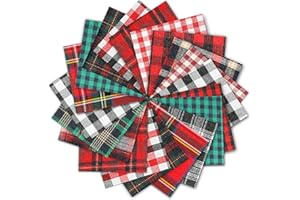 Whaline 30Pcs Christmas Plaid Fabric Squares Buffalo Check Cotton Fabric Square Red Green Black White Quilting Patchwork 15 Design Precut Quilt Charm Squares for DIY Art Craft Sewing, 5 x 5
