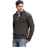 Aran Crafts Men's Cable Knit Shoulder Detail Zipped Cardigan (100% Merino Wool)