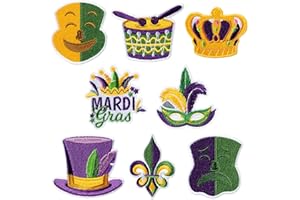 KIRAKO 8Pcs Mardi Gras Iron on Patches for Clothing Fleur de Lis Mask Crown Sew on Embroidered Applique New Orleans Holiday Celebration Repair Patch DIY Crafts Projects for Jacket Jeans Pants Backpack Hat