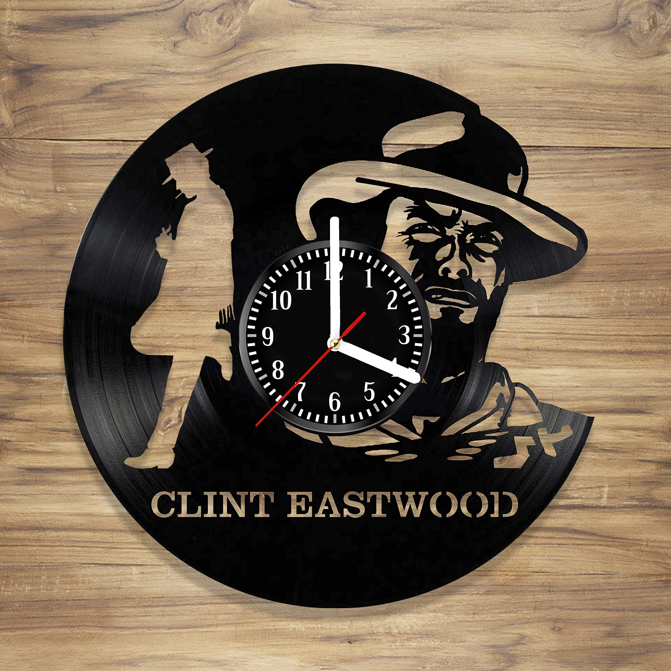 Clint Eastwood Vinyl Wall Clock Rawhide Spaghetti Western Dirty Harry Cowboy Handmade Decorate Home Style Unique Gift idea Him Her 12 inches