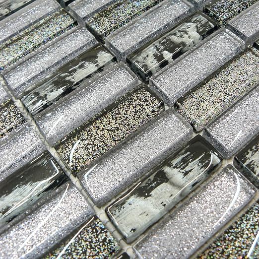 Grey & Black Glass Glitter Mosaic Tiles Sheet for Walls Floors