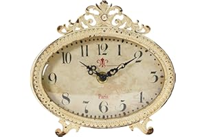 Creative Co-Op Distressed Pewter Mantel Clock, Cream