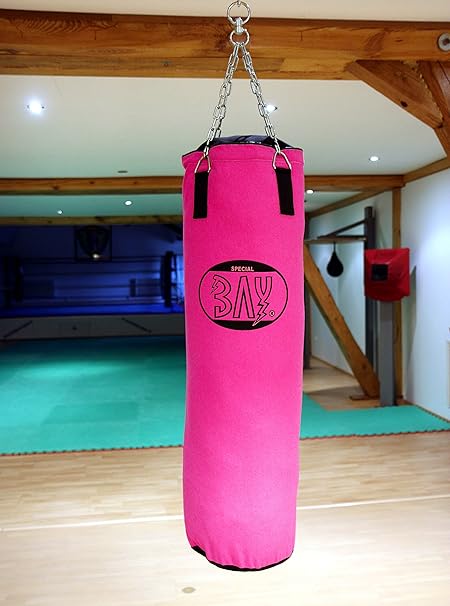 BAY® RIESEN GROSSER 130 x 40 cm PINK/SCHWARZ Sandsack Boxsack mit Stahlkette, rosa Damen Frauen
