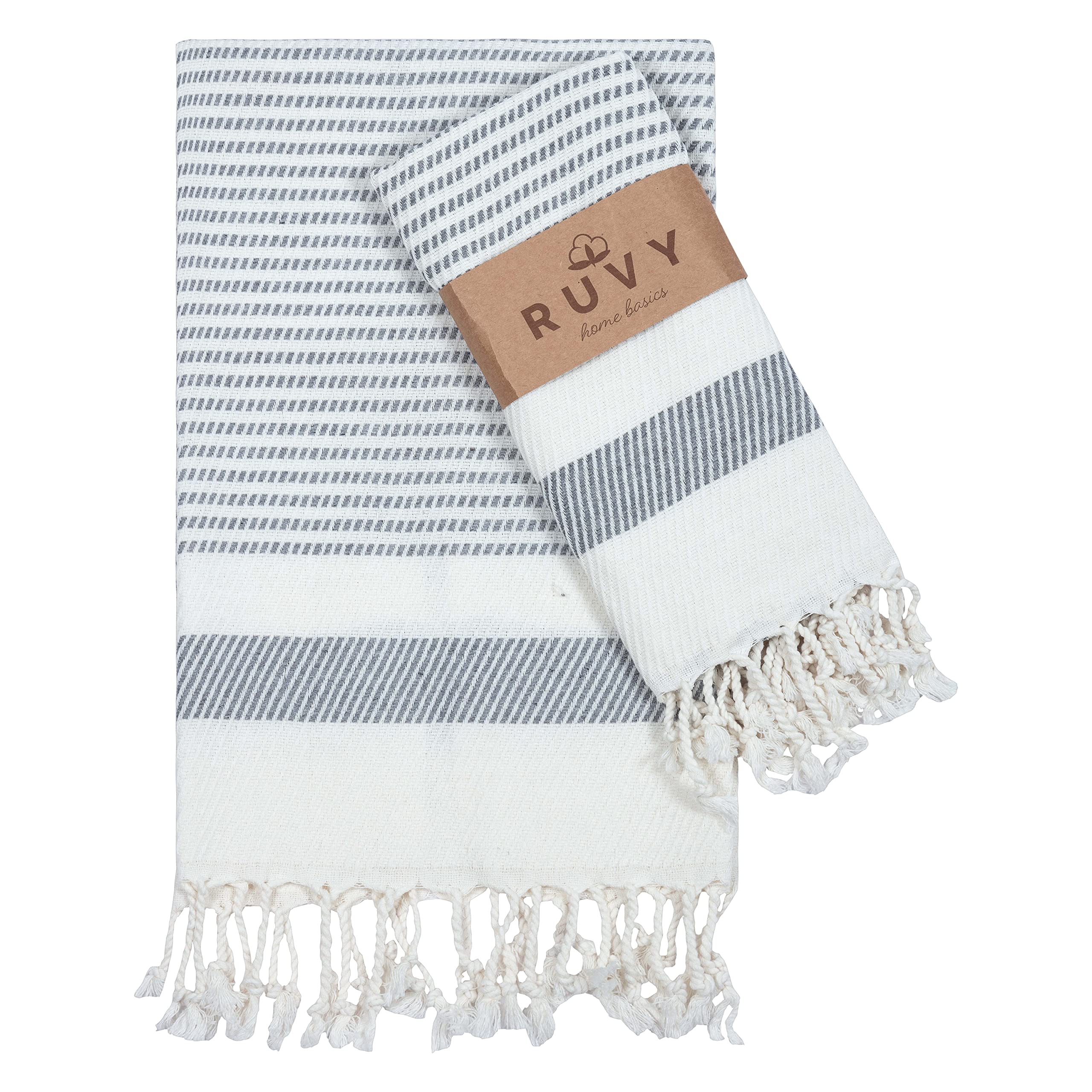 Photo 1 of Ruvy Home Basics Turkish Hand Towels for Bathroom Set of 2 | 18"x40", Cotton | Decorative Towel for Bathroom, Kitchen, Dishcloth, Tea, Yoga, Face, Gym - black 
