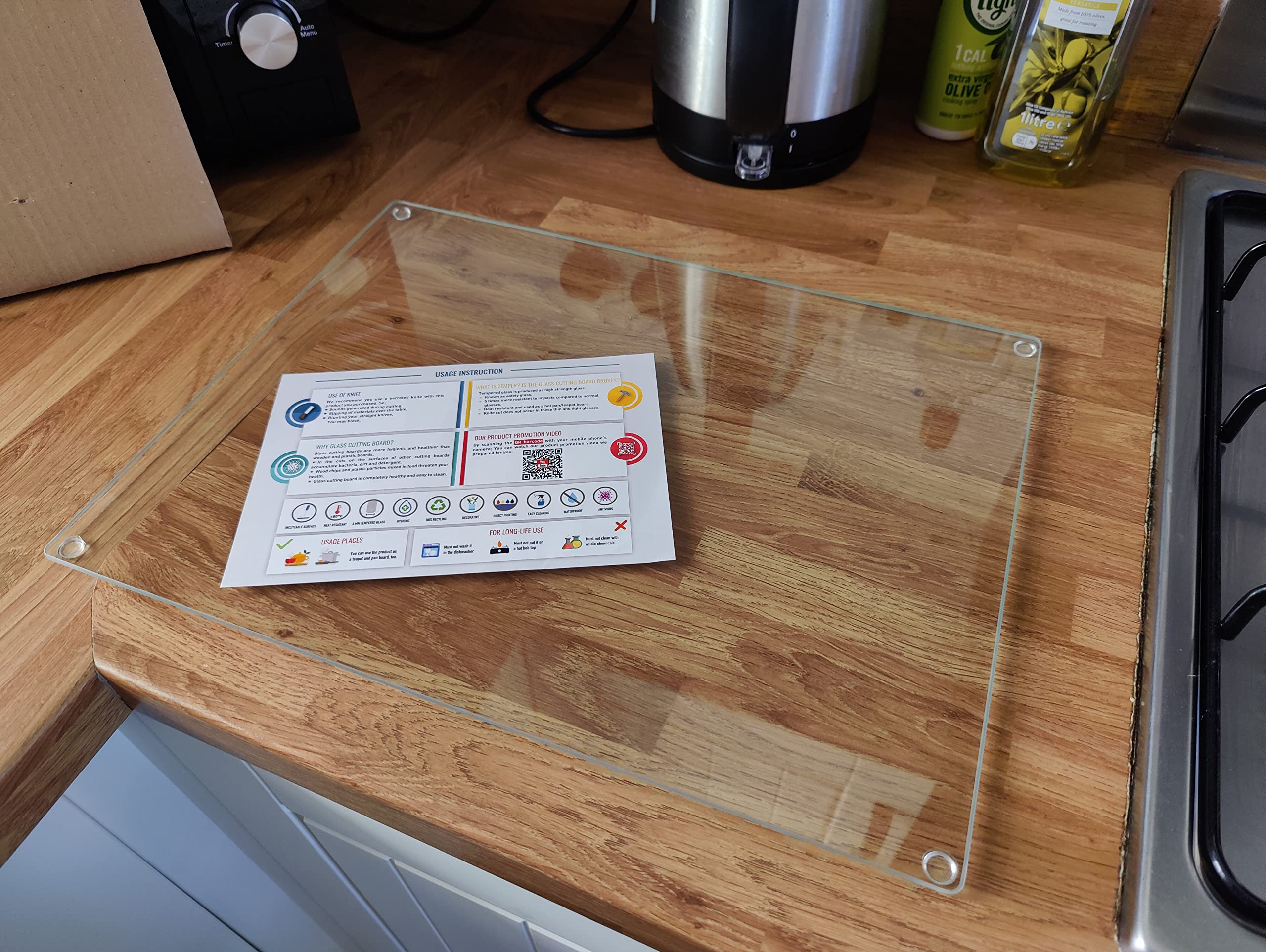 Photo 1 of Kitchenville Glass Cutting Board 16"x12": Tempered Glass Kitchen Counter Protector - Durable- Scratch-Resistant, Heat-Proof - Clear Design