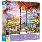 Ceaco - Mountain Lake Cabin - 1000 Piece Jigsaw Puzzle for Adults | Full-Sized Reference Poster for Easier Assembly, Fall Evenings, Artful Landscape Display, 26.25" x 19.75", 100% Paper