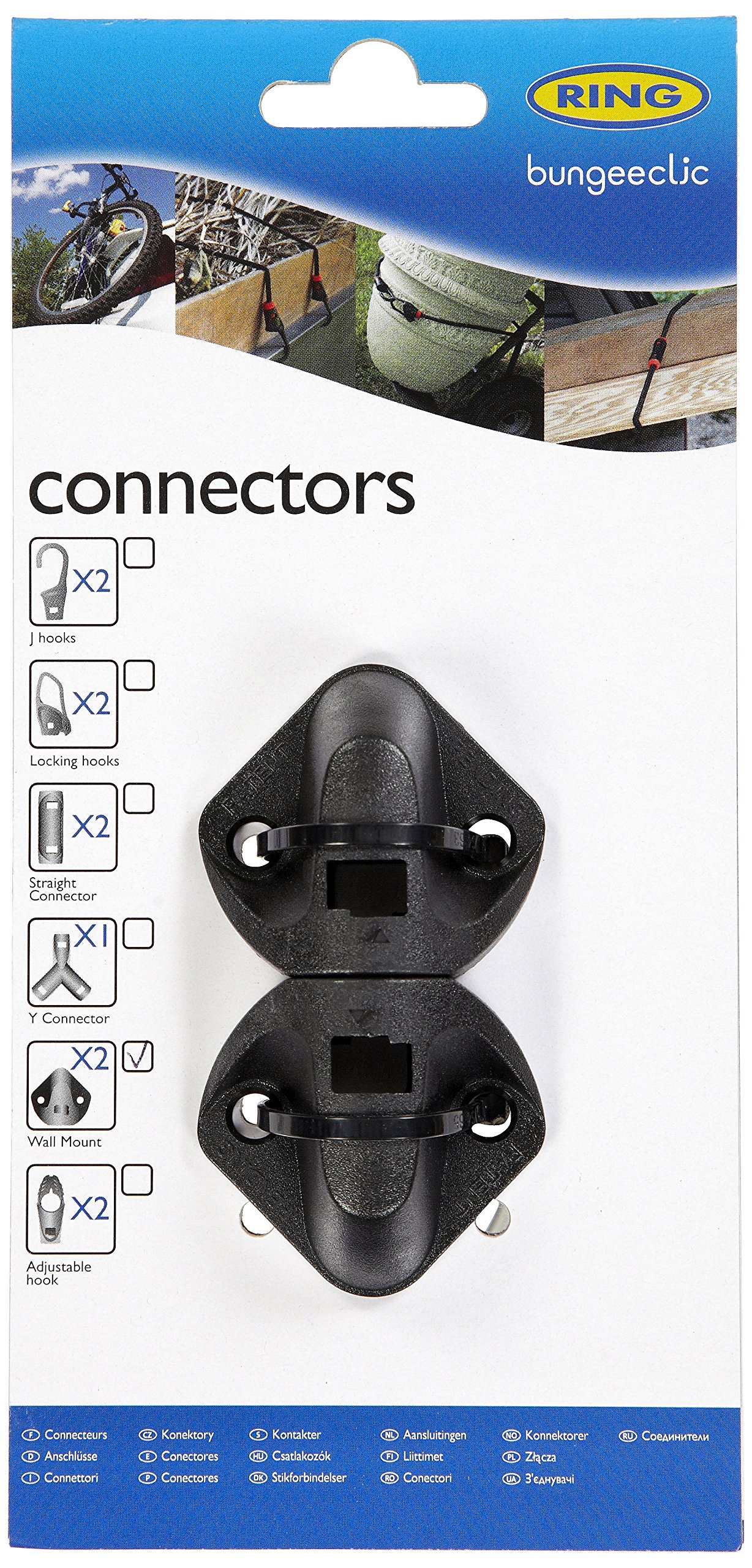 RING RLS6 BungeeClic Connector Pack with Wall Mounts, Black, Set of 2