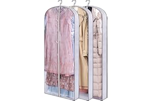 AOODA 65" Long Dress Garment Bags for Closet Storage, 4" Gusseted Clear Hanging Clothes Cover for Gowns, Coats (3 Packs)