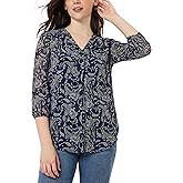 Jones New York womens 3/4 Sleeve Pleat Front V-neck Printed Tunic Top