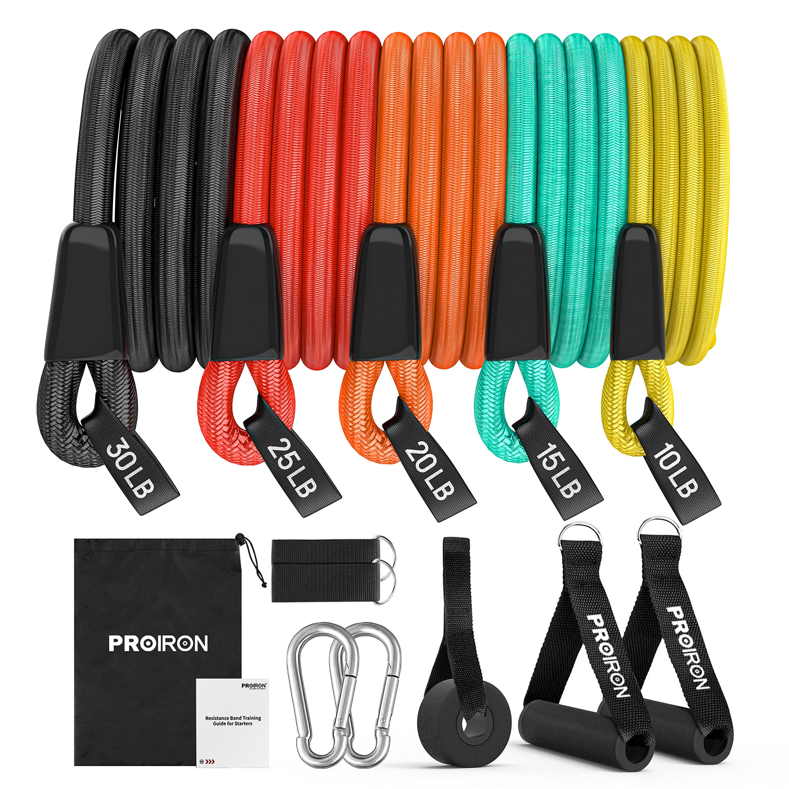 PROIRON Anti-Break Resistance Bands Set, Exercise Bands for Men Women with 5 Fitness Tubes, 2 Foam Handles, 2 Ankle Strap, Door Anchor for Strength Workouts, Yoga, Stretch, Physio Home Gym Equipment