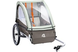 Retrospec Rover Plus Foldable Bike Trailer for Kids, Single/Double Passenger Child Bike Trailer with 5-Point Safety Harness, Reflective, Weather-Resistant Fabric and Safety Flag - Supports 40-80 lbs