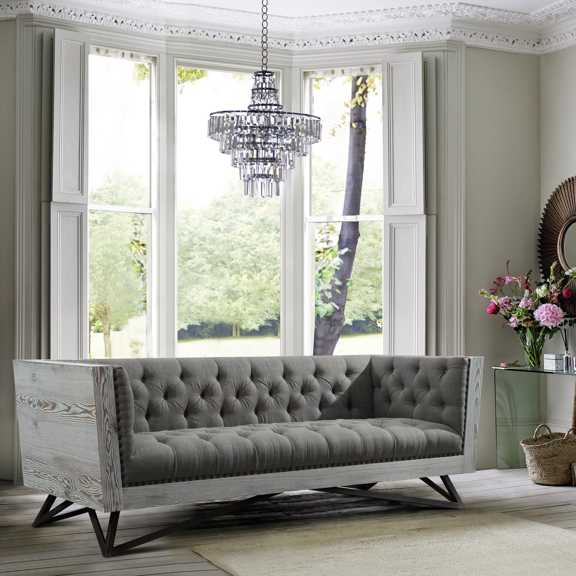 Regis Contemporary Sofa, Gray/Black/Brown