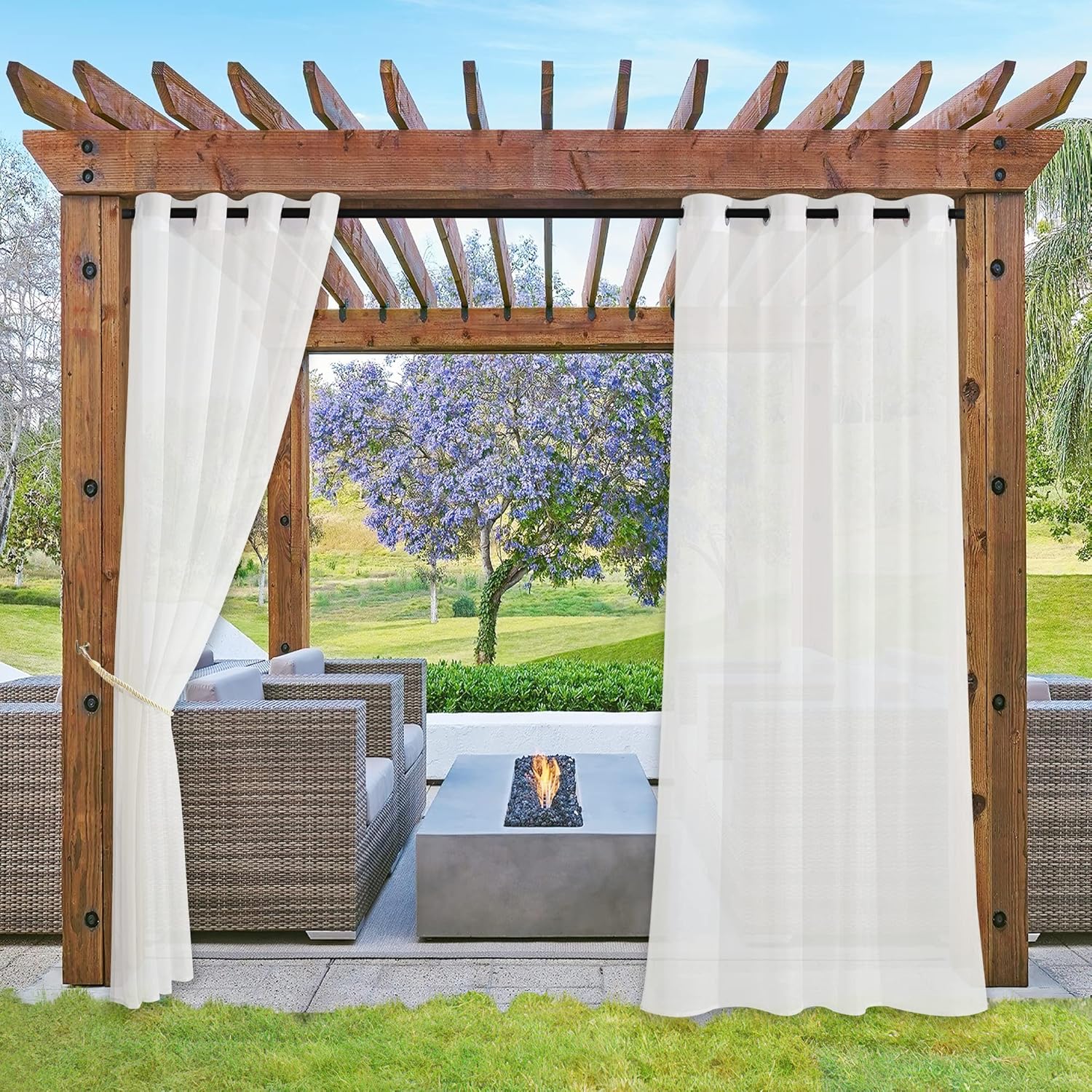 Outdoor Curtains - NICETOWN 2 Panels Voile Sheer Patio Outdoor Curtains 108