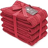 Mellow Buff 100% Cotton Terry Dish Towels, 4 Pack Plain, 16 x26 Inches, Super Soft and Absorbent Kitchen Towels, Perfect for Kitchen Cleaning and Dish Washing | RED