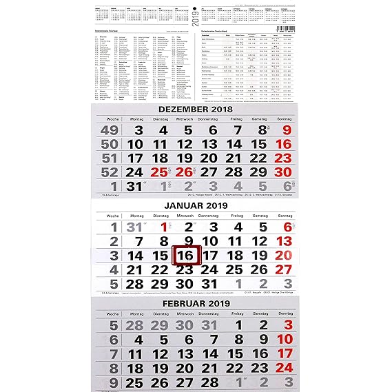 3-Monatskalender 2019 Bürokalender Wandplaner 45x23,5cm mit Datumsschieber Jahresübersicht Dreimonatskalender