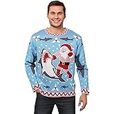 Santa vs. Shark Ugly Christmas Sweater for Adults, Funny Holiday Sweaters, Festive Knit Crewneck Sweatshirts