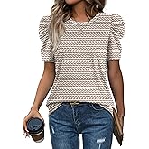 WIHOLL Summer Tops for Women Puff Sleeve Crewneck T Shirts Dressy Casual Blouses Spring Outfits Fashion Clothes