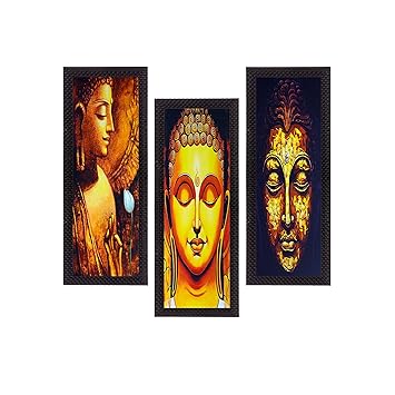 eCraftIndia Set of 3 Lord Buddha Satin Matt Texture UV Art Painting