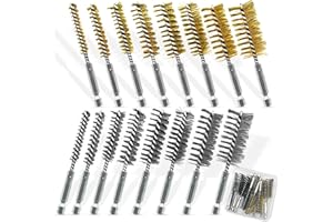 Attoshow 16-Piece Bore Brush Set - 304 Stainless Steel & Brass Drill Wire Bore Cleaning Brushes - 1/4" Hex Shank for Power Drills, Impact Drivers, Grinders (8/10/12/15/17/19/22/25mm)