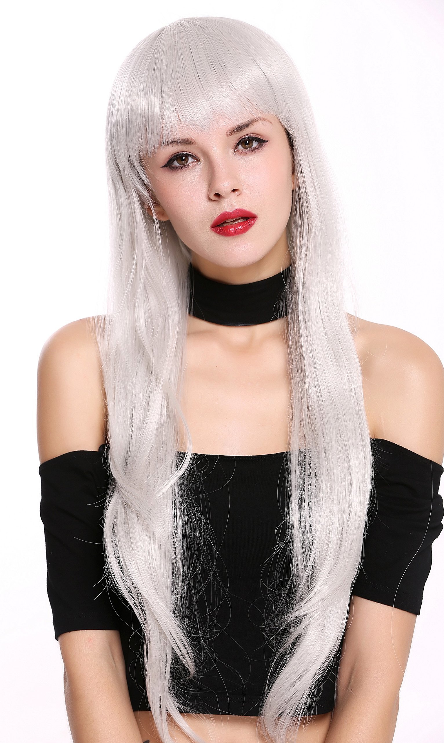 WIG ME UP - S000D75-MD60 Lady Quality Wig Cosplay long fairytale style fairy bangs fringe grayish white