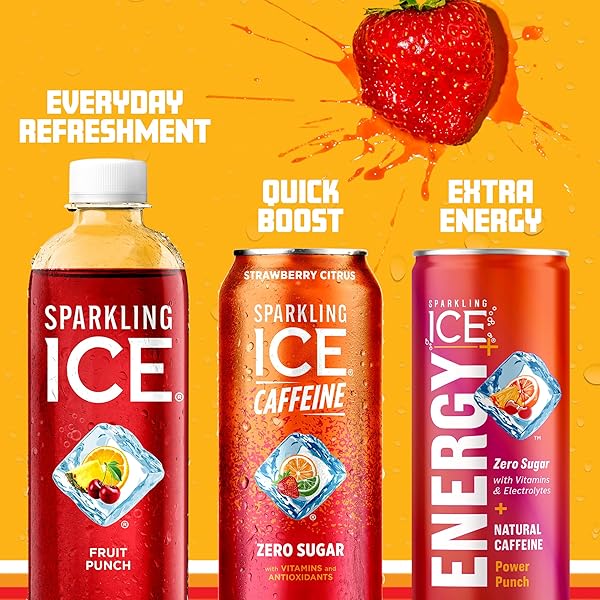 SPARKLING ICE CAFFEINE, STRAWBERRY CITRUS SPARKLING WATER WITH CAFFEINE, ZERO SUGAR, WITH ANTIOXIDANTS AND VITAMINS,16 FL OZ CAN (PACK OF 12)