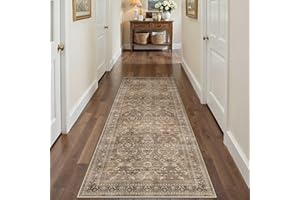 Hugear 2x6 Runner Rug Hallway Vintage Brown Machine Washable Retro Floral Low Pile Carpet Vacuumable Distressed Long Throw Ru