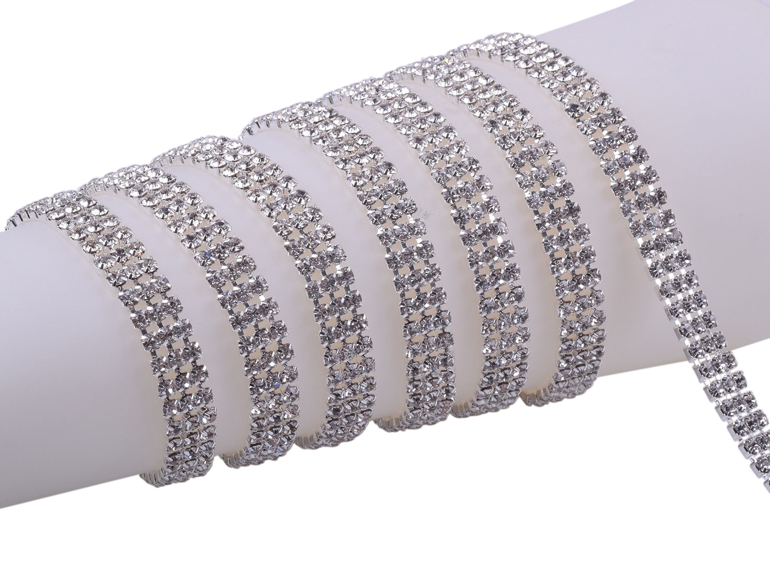 KAOYOO 3 Rows 2 Yards 3MM Crystal Rhinestone Chain Trim for Sewing Crafts,DIY Decoration