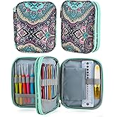 LOOEN Crochet Hook Case with Zipper and Web Pockets for Crochet Needles/Knitting Accessories - Lightweight Organizer Bag for Crochet Hook Kit Tools