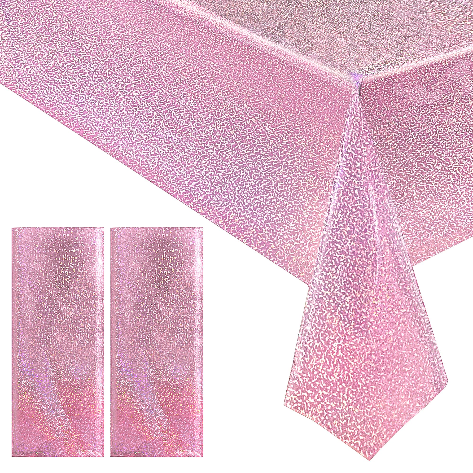 Photo 1 of 2 pcs Pale Pink Holographic Laser Tablecloths Light Pink Shiny Table Covers 40" x 108" Foil Disposable Rectangle Table cloths for Girl Birthday Party Wedding Anniversary Bachelorette Baby Shower Décor