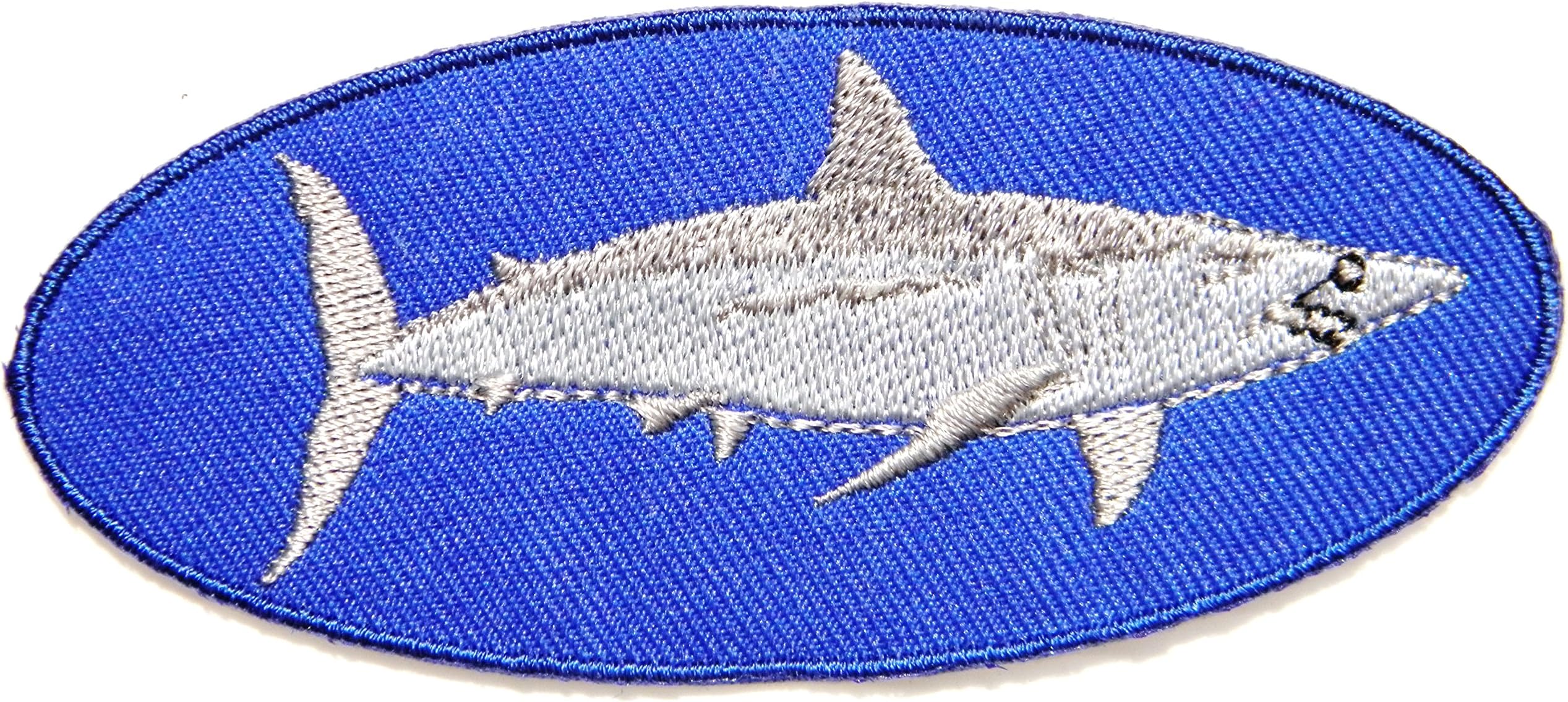 White Shark Fishing Sport Fish Logo Jacket T shirt Patch Sew Iron on Embroidered Badge Sign Costum
