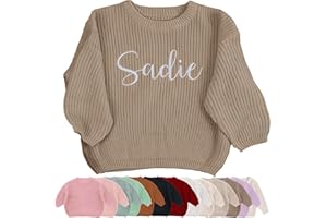 REQTYUI Personalized Embroidered Baby Sweater - Name on Long - Sleeve Round - Neck Pullover, for Babies & Kids