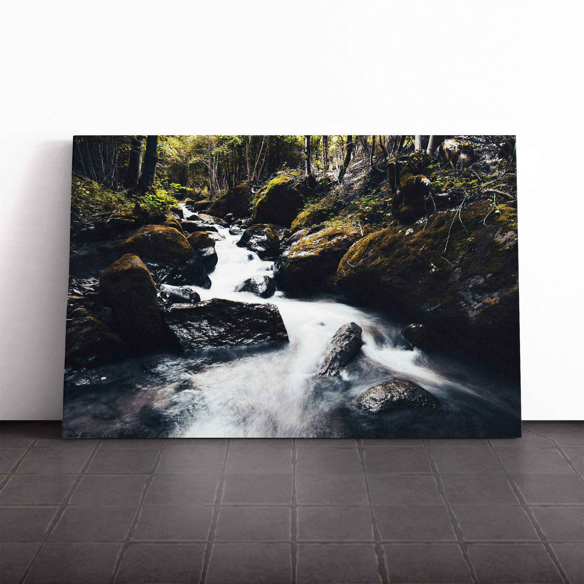 Landscape Forest Wood Stream (4) Canvas Print | Gallery Wrapped 30mm Frame Wall Art | 20x14 inches | Ready to Hang | Modern Landscape Picture | Living Room Bedroom Lounge Office
