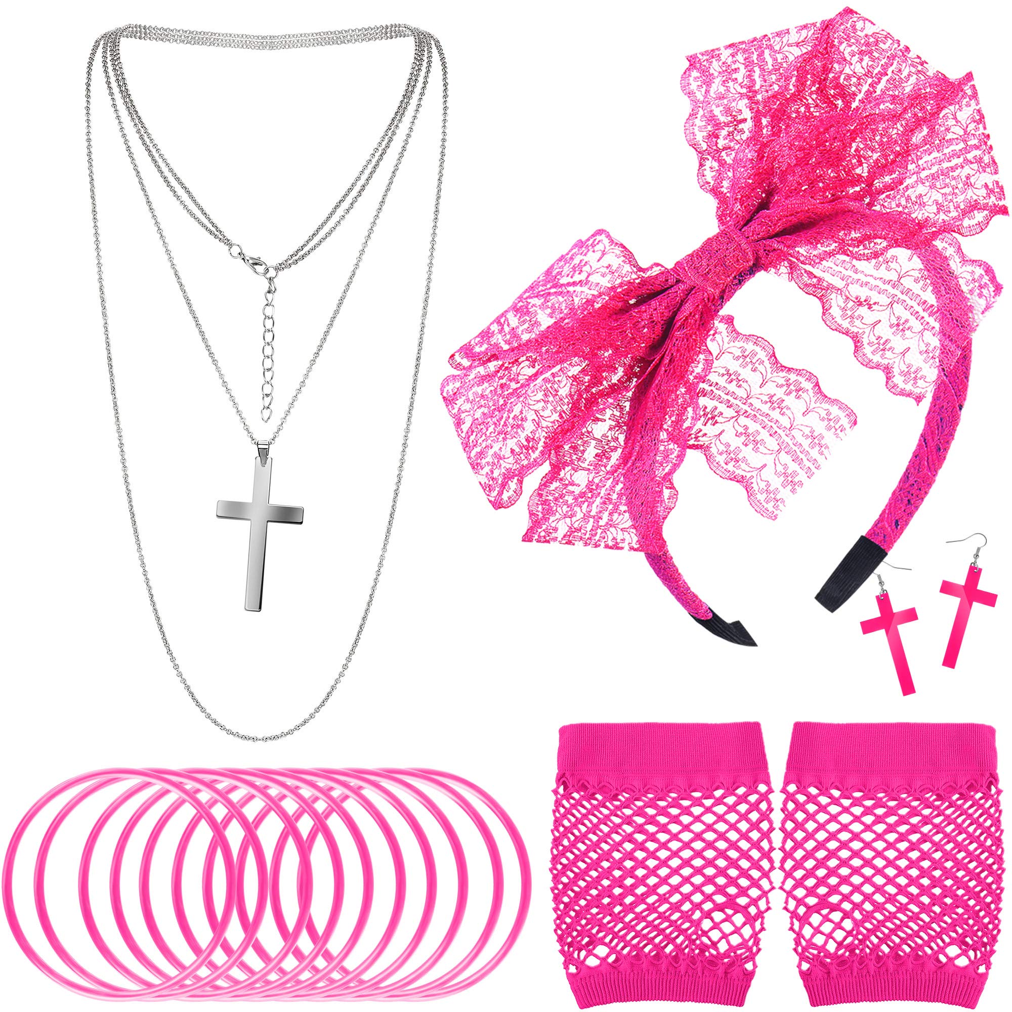 Photo 1 of Blulu 80s Accessories for Women Dress Costume Lace Headband Earrings Fishnet Gloves Necklace Bracelet