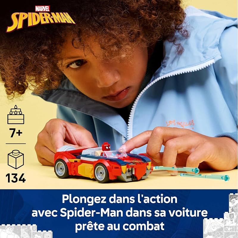 ǀ Marvel Spider-Man et sa Voiture Contre Wolverine Vénomisé - Jouet de Super-Héros avec Maquette de Voiture, 2 Minifigurines & 2 Fusils à Ressort - Cadeau pour Garçon dès 7 Ans & Fans 76336