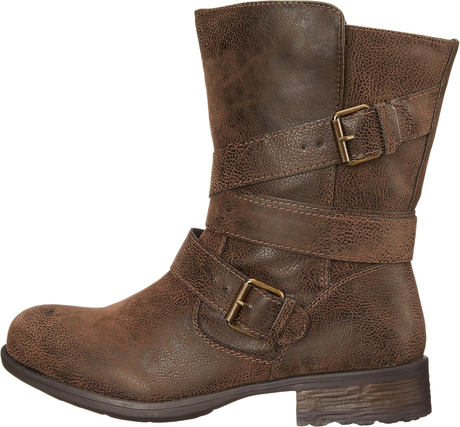 Bingua.com - Botas moteras Rampage, de mujer, con hebillas en la mitad de  la pantorrilla, botas de tac\u0026oacute;n bajo, MarrÃ³n, 7 B(M) US