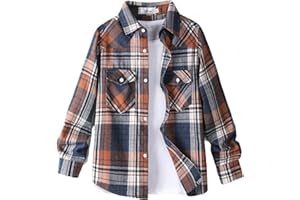 Aimehonpe Boys Girls Flannel Plaid Shirts Long Sleeve Spring Buffalo Western Button Down Shirt Vintage Lightweight