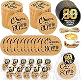 Sieral 50 Sets 80th Birthday Party Favors Cheers to 80 Years Cork Coaster Absorbent Cork Mat with Cards and Organza Gift Bags Birthday Anniversary Decoration Favors for Guests