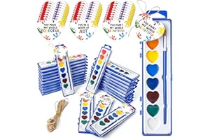 CPicdn Valentine’s Day Gift Watercolor Kids Card Set, 8 Color Watercolor Paint, 24 Pack Bulk Washable Paint Set with Brush for Kids Adult, School Classroom Supplies Party Favors Valentines Gifts