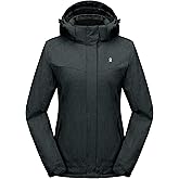 Little Donkey Andy Women's Waterproof Hiking Skiing Jacket with Removable Hood, Fleece Lined Winter Warm Rain Coat