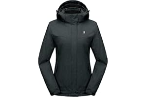 Little Donkey Andy Women's Waterproof Hiking Skiing Jacket with Removable Hood, Fleece Lined Winter Warm Rain Coat