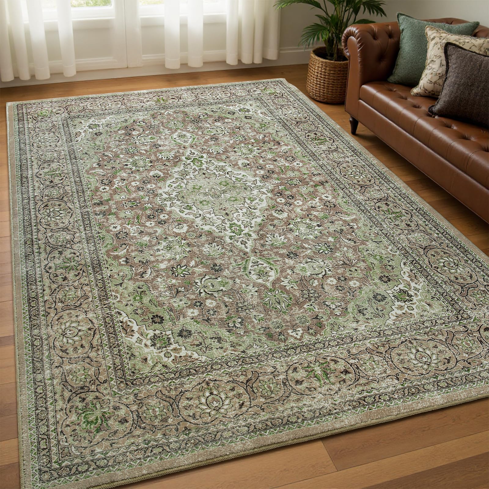 Photo 1 of Goideal Washable Rug 4x6, Sage Green Area Rugs Non Slip, Indoor Low Pile Carpet with Rubber Backing for Living Room Kitchen Bathroom Entryway Office Bedroom