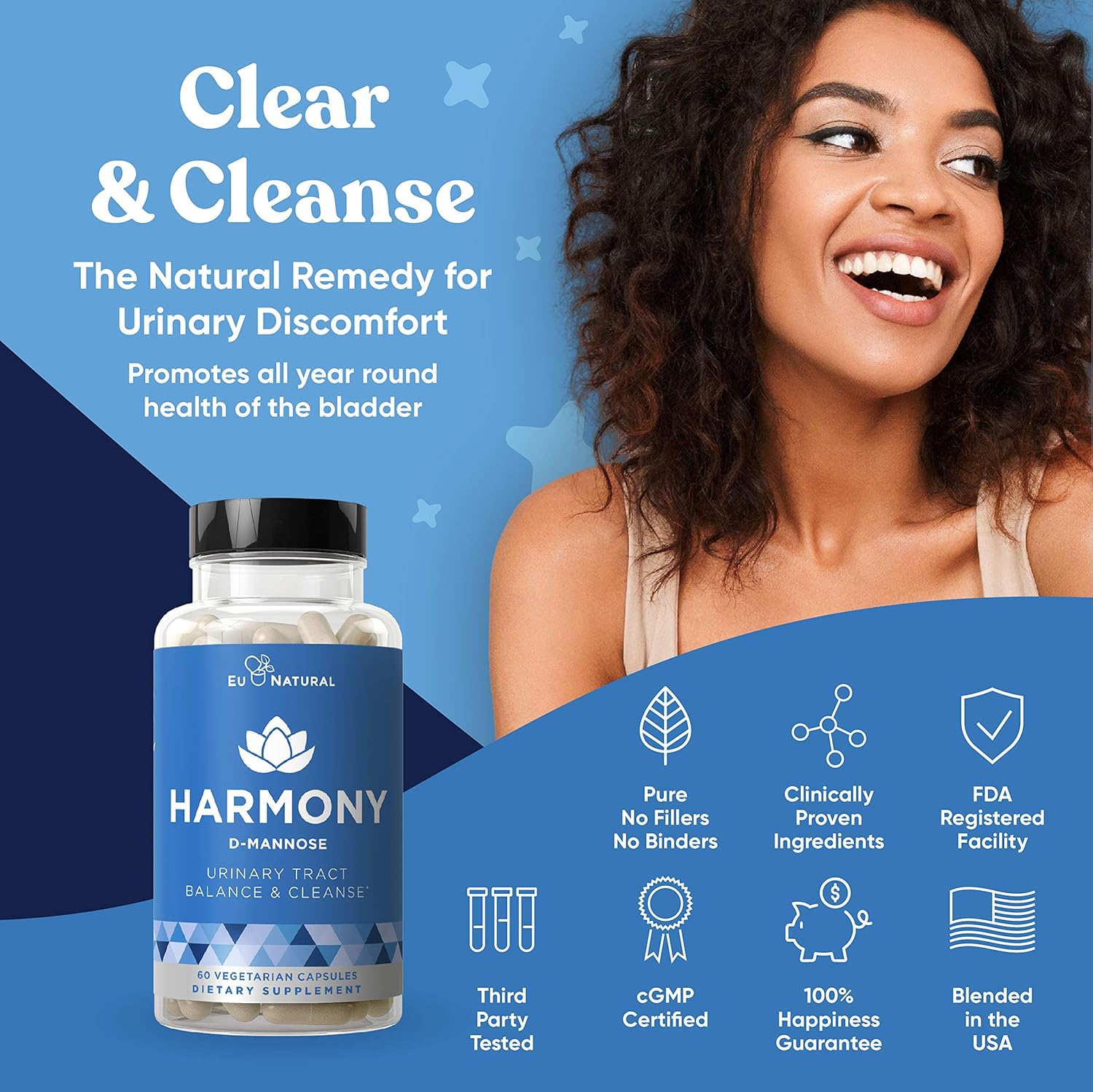 Harmony D-Mannose – Urinary Tract UT Cleanse & Bladder Health – Fast-Acting Detoxifying Strength, Flush Impurities, Clear System – Hibiscus Pills – 60 Vegetarian Soft Capsules: Health & Personal Care