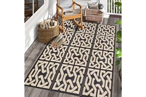 SAND MINE Reversible Mats, Plastic Straw Rug, Modern Area Rug, Large Floor Mat and Rug for Outdoors, RV, Patio, Backyard, Deck, Picnic, Beach, Trailer, Camping (4' x 6', Black & Beige)