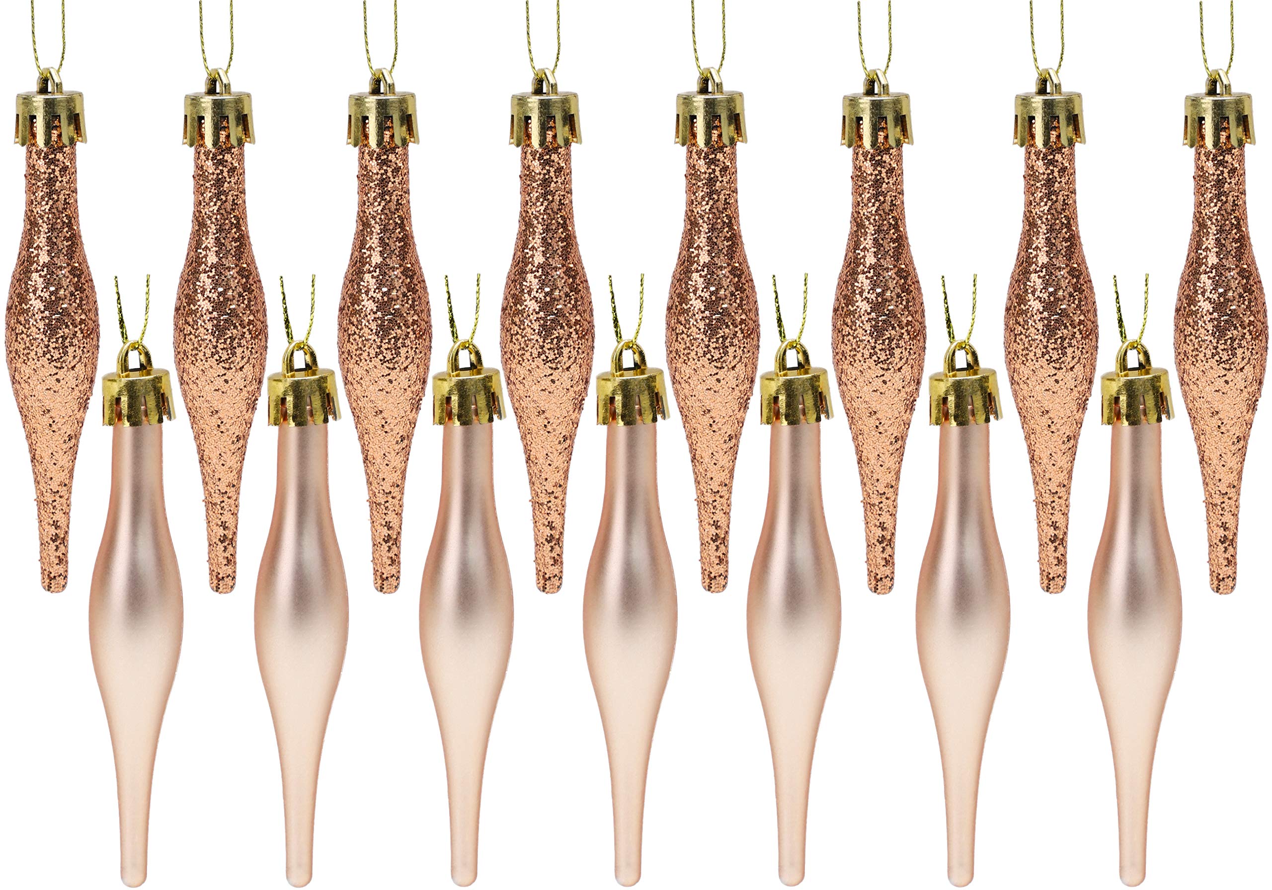 Christmas Concepts® Pack Of 15-8.5cm, 85mm (3.4") Droplet Baubles - Matte & Glitter Design - Christmas Baubles (Rose Gold)