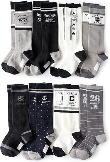 Amazon 男の子 靴下 モノトーンが合わせやすい カジュアルなトラッドデザインハイソックス 8足セット 15 19ｃｍ 24cm対応 子ども ソックス キッズ 24cm 靴下 ソックス 通販