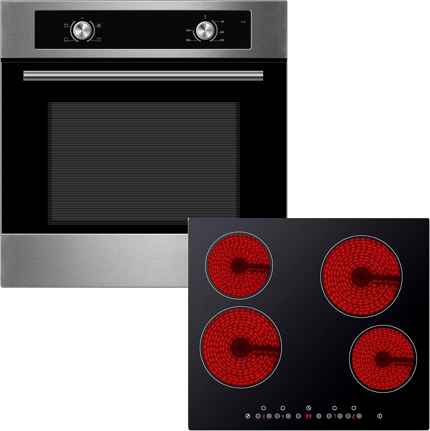 Cookology Oven & Hob Bundle 60cm Stainless Steel Builtin Electric Static Oven & Black Touch