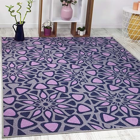 Amazon Com Antep Rugs Casa Azul Collection Geometric Contemporary Non Skid Non Slip Low Profile Pile Rubber Backing Indoor Area Rug 5x7 Lilac Grey 4 11 X 6 6 Home Kitchen
