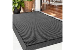 DREPKO Door Mat Waterproof Front Door Mat Outdoor, 2x3 Winter Outdoor Mat Heavy Duty Non Slip Rubber Mat, Low Profile Welcome