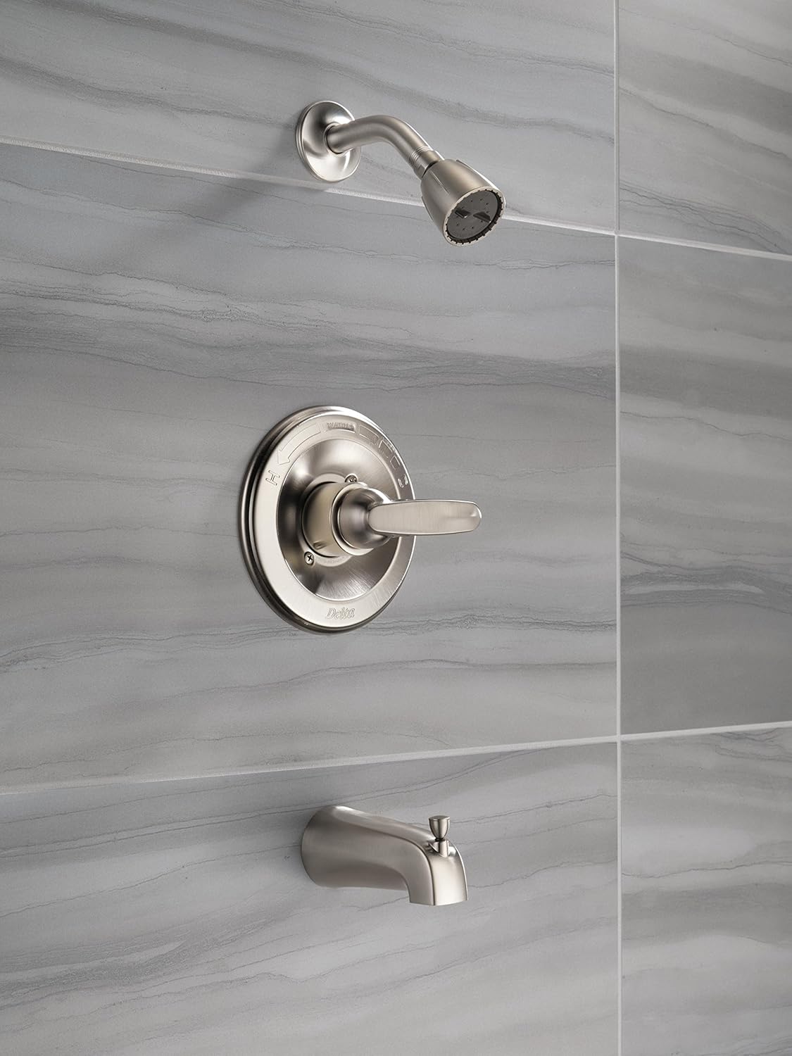 Delta Faucet Foundations Single-Function Tub and Shower Trim Kit with Single-Spray Shower Head, Stainless BT13410-SS (Valve Not Included) - Tub And Shower Faucets - 