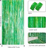 YAAVAAW Green Glitter Tinsel Curtain 2 Pack 3.2x8.3ft Backdrop Festive view 2